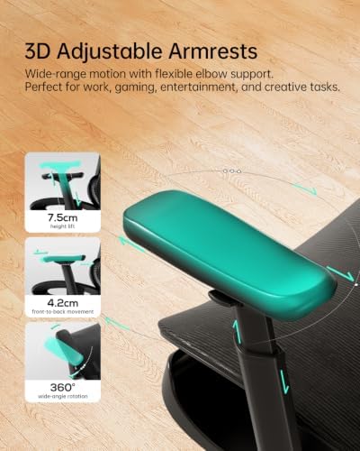 Hbada P2 Ergonomic Office Chair, Office Chair with 3D Lumbar Support, Ergonomic Chair with 3D 360° Rotation Arms & 3D Headrest, 135° Stepless Tilt Function, Black