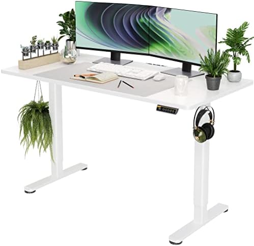 Claiks Electric Height Adjustable Standing Desk, 55x24 Inch, White