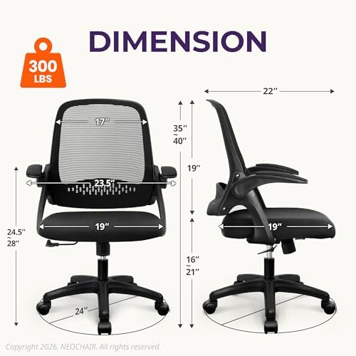 NEO CHAIR Office Desk Chair, Ergonomic Mesh with Flip-Up Armrests, Black