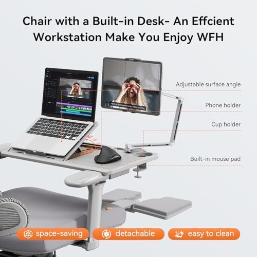Newtral Office Chair Ergonomic - Home Office Desk Chair, Back Pain Chair with Auto-Following Lumbar Support, 4D Armrest, Seat Depth and Height Adjustable