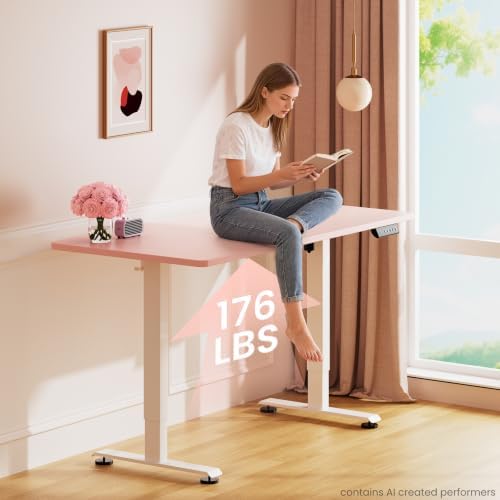 Veken 55 Inch Large Electric Standing Desk, Gaming Table, Pink