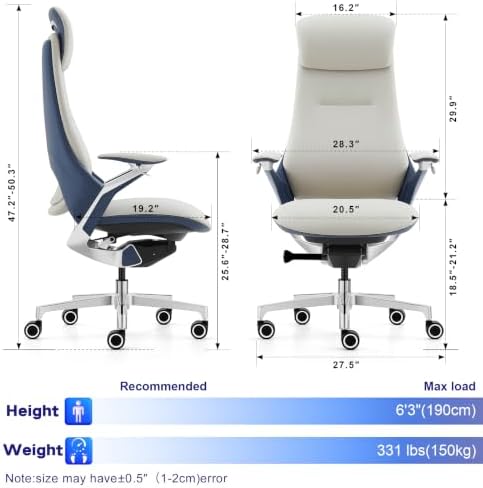 Genuine Leather Executive Office Chair，Top-Grain Cowhide, Ergonomic Design
