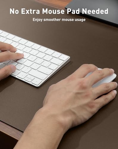 Aothia Faux Leather Desk Mat - Large Mouse Pad, Non-Slip PU Leather Blotter, Waterproof Writing Surface for Office and Home (Coffee, 42" x 17")