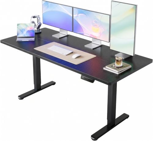 HUANUO 63x28 Inch Electric Standing Desk, Adjustable, Carbon Fiber Black