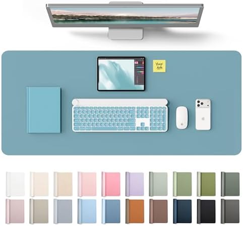 YSAGi Leather Desk Protector, Office Mat, Large Mouse Mat, Non-Slip PU Leather Blotter, Laptop Desk Mat, Waterproof Writing Pad for Office and Home(Aquamarine, 42" x 17.2")