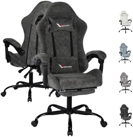 Fabric Gaming Chair for Adults, Ergonomic Computer Office Desk Chair with Footrest,Pocket Spring Cushion, Reclining High Back Silla Gamer for Home Office, Grey
