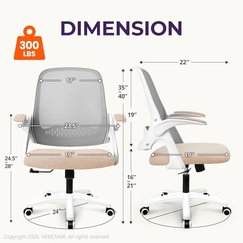 NEO CHAIR Office Desk Chair, Ergonomic Mesh with Flip-Up Armrests, Beige
