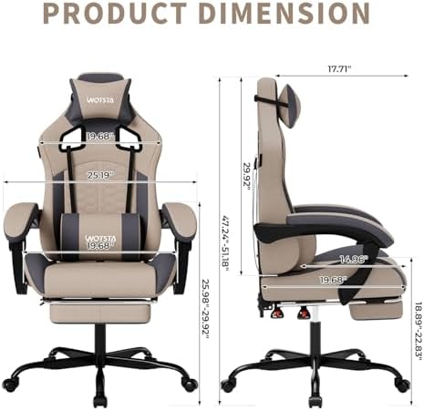Gaming Chair with Massage,Ergonomic PC Gaming Chair with Footrest Comfortable Headrest and Lumbar Support, High Back, 300LBS (Grey)