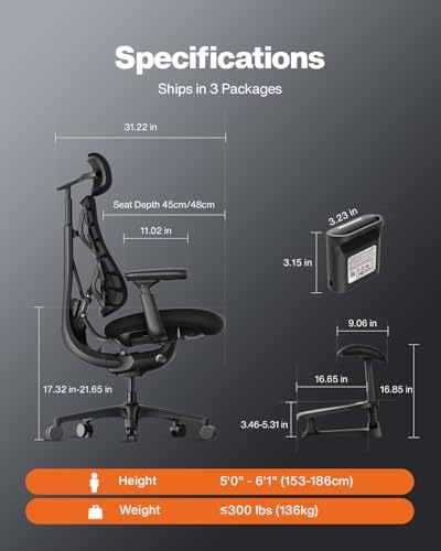 LiberNovo Omni PRO Dynamic Ergonomic Office Chair, Built-in Fan, 48cm