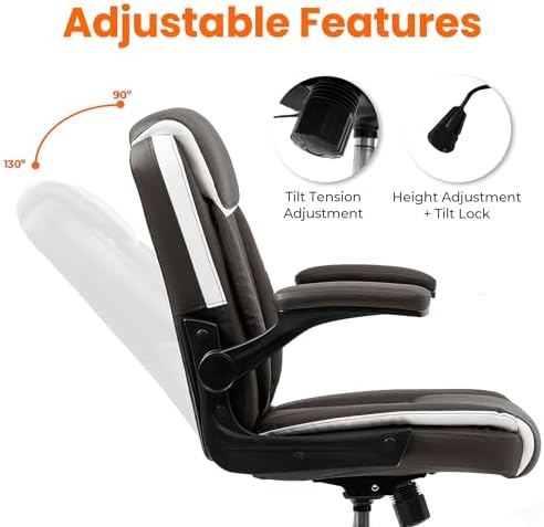 NEO CHAIR PU Leather Office Desk Chair with Adjustable Arms, Brown