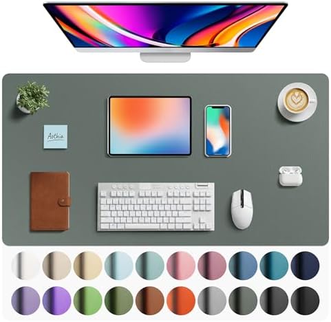 Aothia Faux Leather Desk Mat - Large Mouse Pad, Non-Slip PU Leather Blotter, Waterproof Writing Surface for Office and Home (Jungle Green, 40" x 24")