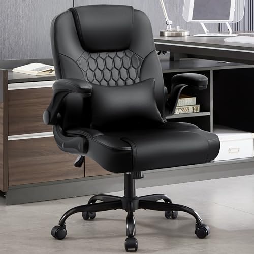 Leather Office Chair Swivel Lumbar Support for Short People Black