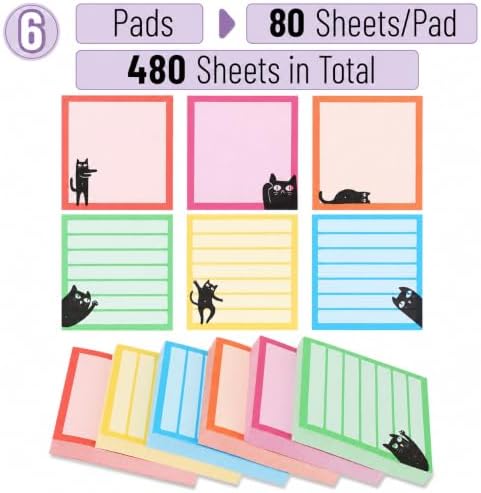 Mr. Pen- Black Cat Sticky Notes Set, 3" x 3", 6 Pads, 480 Sheets