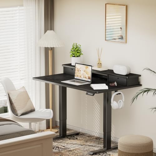 Veken 47x28 in Electric Standing Desk with Drawers, Adjustable Table, Black