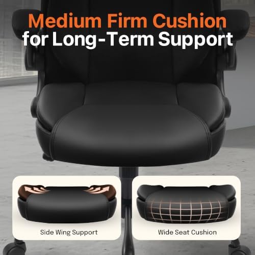 NEO CHAIR Office Desk Chair, High Back PU Leather with Flip-up Arms, Black