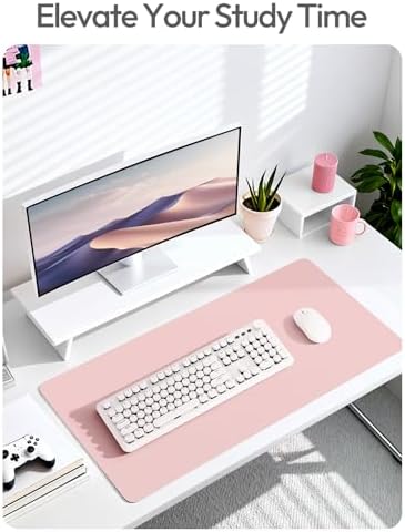YSAGi Leather Desk Protector, Office Mat, Large Mouse Mat, Non-Slip PU Leather Blotter, Laptop Desk Mat, Waterproof Writing Pad for Office and Home(Light Pink, 42" x 17.2")