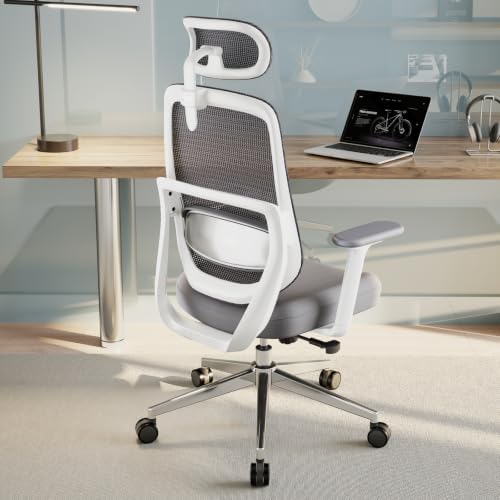 Ergonomic Office Chair, High Back Mesh Chair with Lumbar Support, Ultimate Back Support Office Desk Chair, Comfortable Computer Chair & Gaming Chair for Office & Home, White