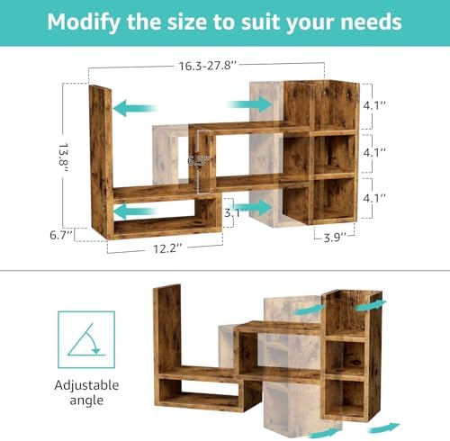 NUTIKAS Desk Shelves Desktop Organizer Shlef - Rustic Office Organization for Top of Desk Organizers and Accessories Corner Bookshelf Table Top Shelving Small Hutch Decorations for Office