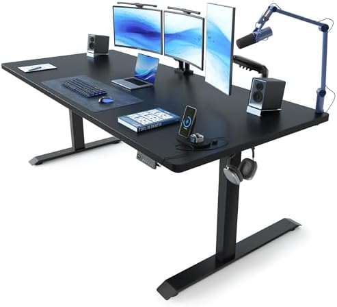 FEZIBO Standing Desk 63 × 37 Inch Electric Height Adjustable, Black