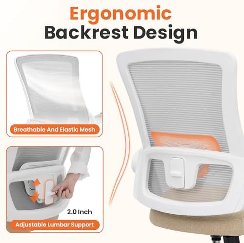 NEO CHAIR Office Desk Chair High Back Mesh Chair Adjustable Lumbar, Beige