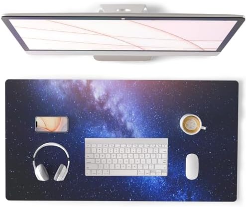 QiyI PU Leather Large Mouse Pad, Office Decor, 31.5" x 15.7", Blue Galaxy