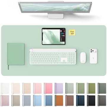YSAGi Leather Desk Protector, Office Mat, Large Mouse Mat, Non-Slip PU Leather Blotter, Laptop Desk Pad, Waterproof Writing Pad for Office and Home (Pale Green, 35.4" x 17")