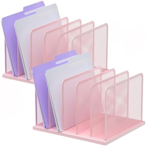 Kuntine.B 5-Section Upright Desk File Organizer Pink 2 Pack