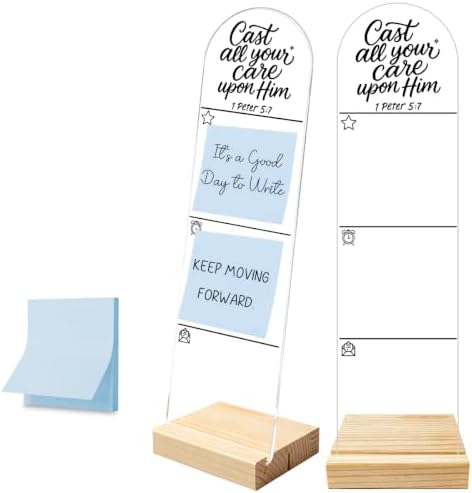 Monitor Memo Board, Sticky Note Holder, Message Board, Acrylic Desk Organizer with Wooden Base with 100Pcs Notes for Office Worker Men Women, Home Desktop and Office Desk Cast All Your Care Upon Him