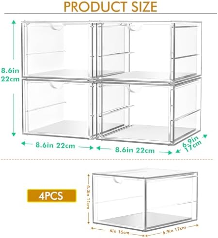 caktraie 4-Pack 4-Drawer Acrylic Storage Organizer for Desk, Crafts,Vanity