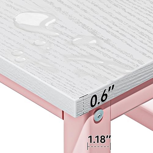 Aquzee Pink Desk with Shelves, Computer Desk with Hutch, 55 Inch
