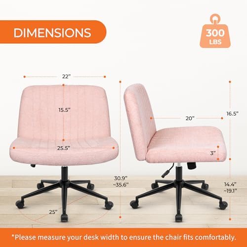 Orange Factory Criss Cross Chair, Wide Wheel Vanity Seat, Pink Dual Base