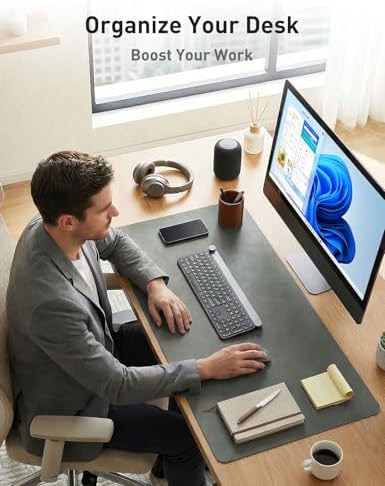 Aothia Faux Leather Desk Mat - Non-Slip PU Leather Desk Blotter, Waterproof Writing Surface, Large Desk Pad for Office & Home (Jungle Green, 55" x 17")