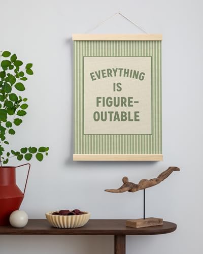 FGFK Everything Is Figureoutable Positive Affirmations Wall Art Poster Hanger Frame, Preppy Sage Green Inspirational Canvas Prints Framed Wall Decor for Office Classroom Home Bedroom, 12x16 Inch
