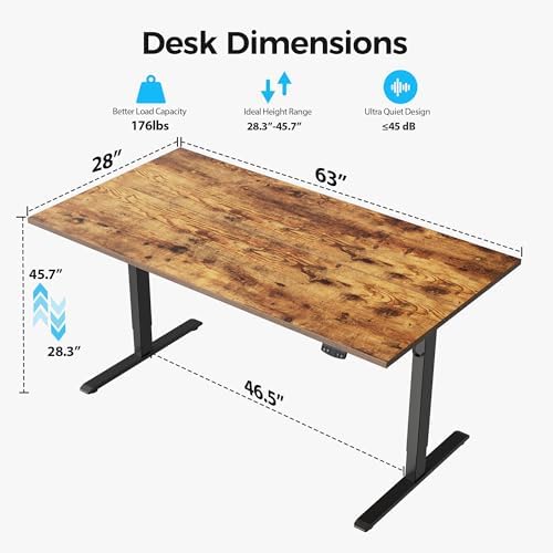 Agilestic 63*28 Inch Height Adjustable Electric Standing Desk, Rustic Brown