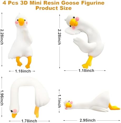 4 PCS Resin Goose Figurine Computer Monitor Decor,Cute Mini Goose Statues for Car Dashboard,Funny Desk/TV/Photo Frame Decorations (White Goose)