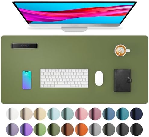 Aothia Leather Desk Pad Protector, Mouse Pad, Office Desk Mat, Non-Slip PU Leather Desk Blotter, Laptop Desk Pad, Waterproof Desk Writing Pad for Office and Home (31.5" x 15.7",Olive Green)