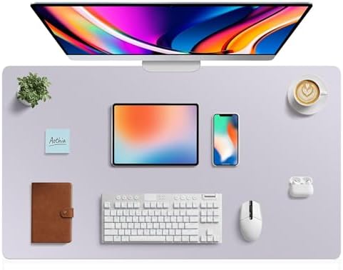 Aothia Faux Leather Desk Mat - Large Mouse Pad, Non-Slip PU Leather Blotter, Waterproof Writing Surface for Office and Home (Smoky Lavender, 40" x 24")