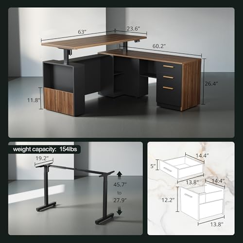 ModernMate 63" L Shaped Executive Standing Desk with 3 Drawers