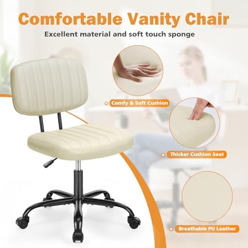 Sweetcrispy Office Desk Chair, Small Vanity Chair, Lumbar Support