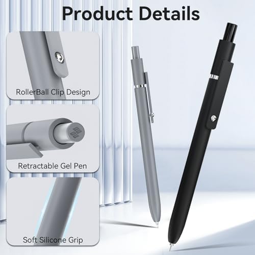 ACEES Gel Pens, 6 Pcs Retractable Quick Dry Black Ink Pen, 0.5mm Fine Point