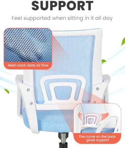 NEO CHAIR Office Computer Chair Ergonomic Mid-Back Mesh Desk Chair, SkyBlue