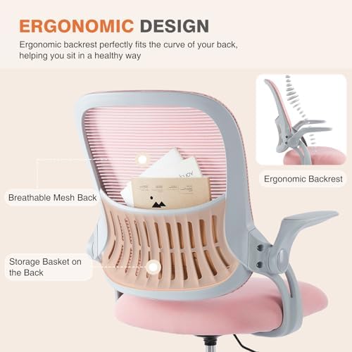 Sweetcrispy Home Office Chair, Mesh Office Chair, Lumbar Support, Pink