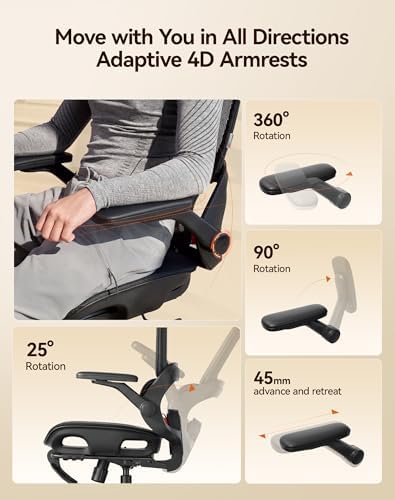 SIHOO B100 PRO Ergonomic Office Chair with Footrest, Mesh Office Chair with Adaptive Lumbar Support, Computer Chair with Wide Headrest, Desk Chair with 360° Rotatable Flip-Up Armrests, Jet Black