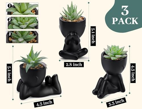 Der Rose 3 Pack Fake Plants in Black Pots for Bathroom Living Room Decor
