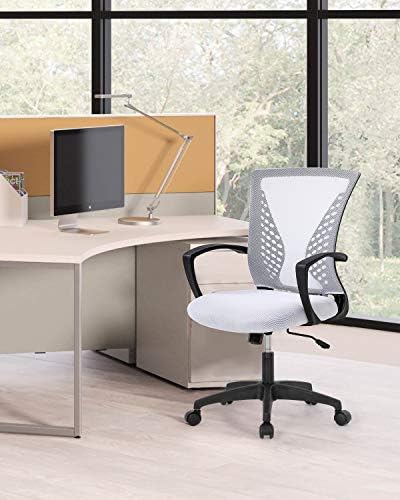 FDW | Mid Back Office Chair | White | with Lumbar Support, 360 Swivel