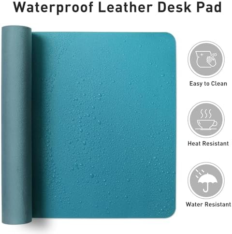 Aothia Leather Desk Pad Protector, Mouse Pad, Office Desk Mat, Non-Slip PU Leather Desk Blotter, Laptop Desk Pad, Waterproof Desk Writing Pad for Office and Home (Turquoise,36" x 17")
