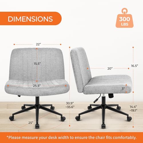 Orange Factory Criss Cross Chair, Wide Wheel Vanity Seat, Grey Dual Base