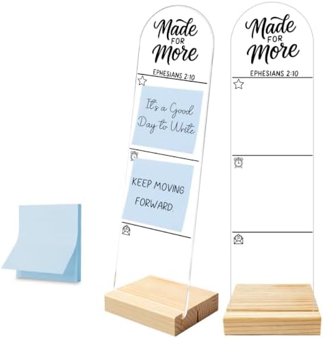 Sticky Note Holder, Monitor Memo Board, Message Board, Acrylic Desk Organizer Wooden Base with 100Pcs 3X3 Inch Notes, with Made for More Ephesians 2:10