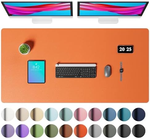 Aothia Faux Leather Desk Mat – Large Mouse Pad, Non-Slip PU Leather Blotter, Waterproof Writing Surface for Office and Home (Hermes Orange, 47.2" x 23.6")
