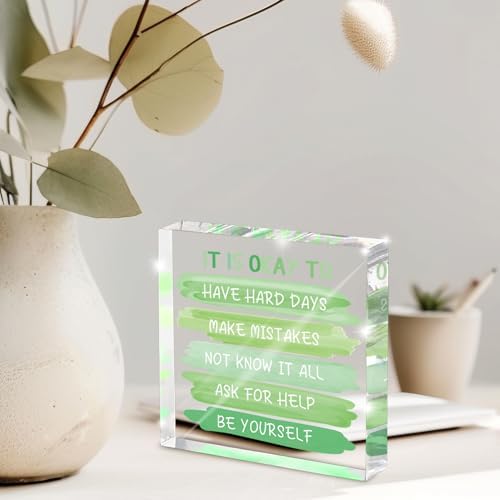 Mental Health Office Decor - Green 4 Inch Acrylic Tabletop Sign, Inspirational Desk Accessories for Workplace Wellness, Motivational Quote for Therapy Office & Home Desk